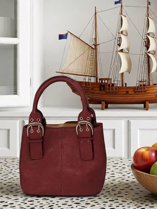 Tignanello Handbags - Tignanello Red Pebbled Soft Leather Double Rolled Handle Handbag